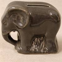 grå keramik elefant sparegris gammel Andelsbanken